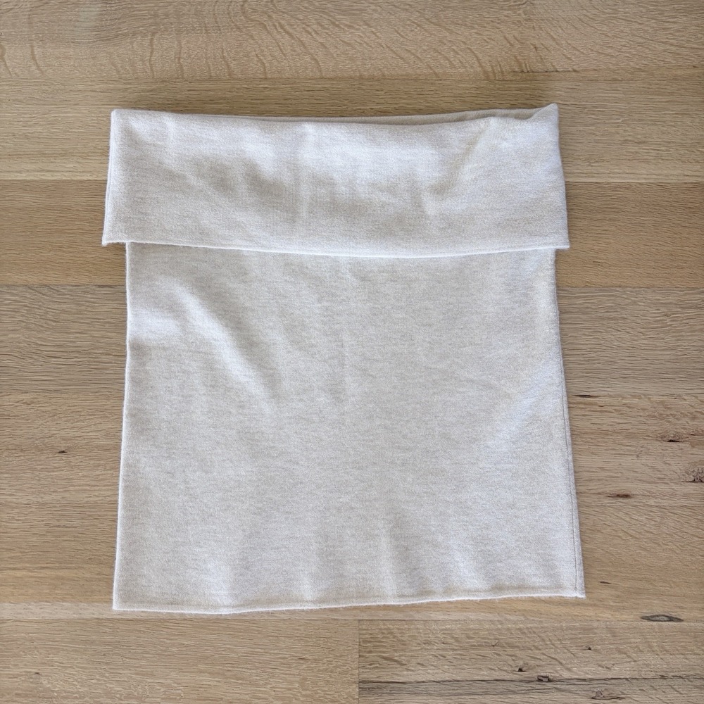 Donna Karan Stretch Foldover Cashmere Blend Knit Mini Skirt Cream Sz Large